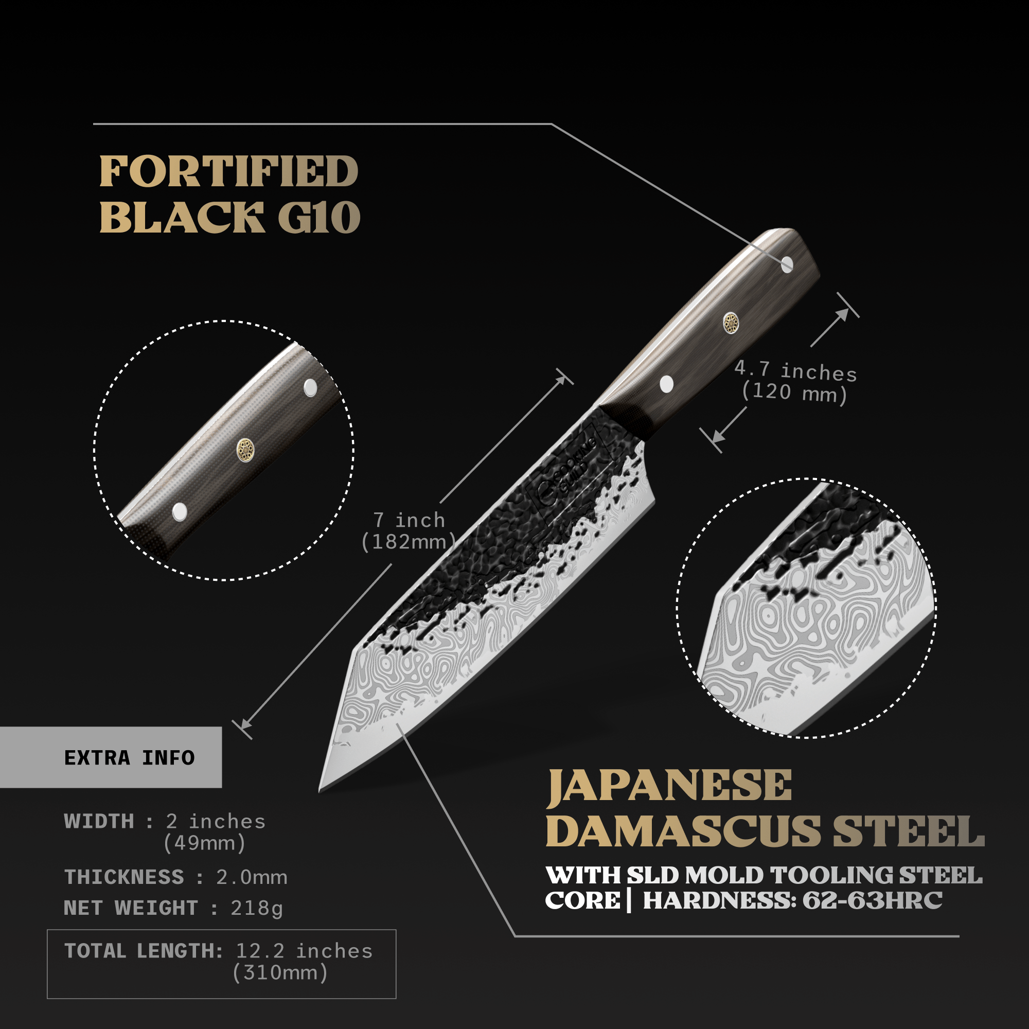 Onyx II Damascus Steel Bunka - TheCookingGuild