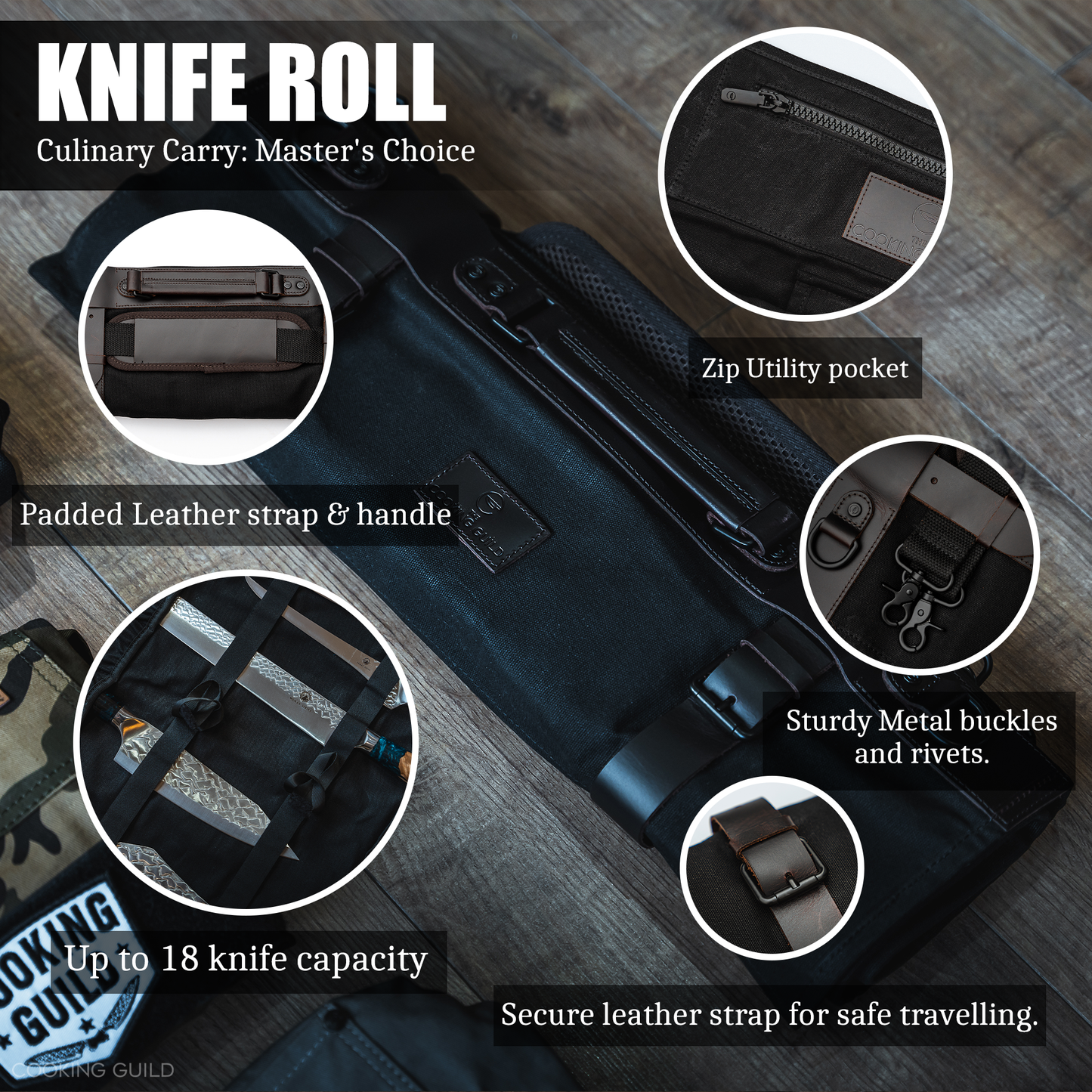 Heavy Duty Waxed Canvas Leather Knife Roll