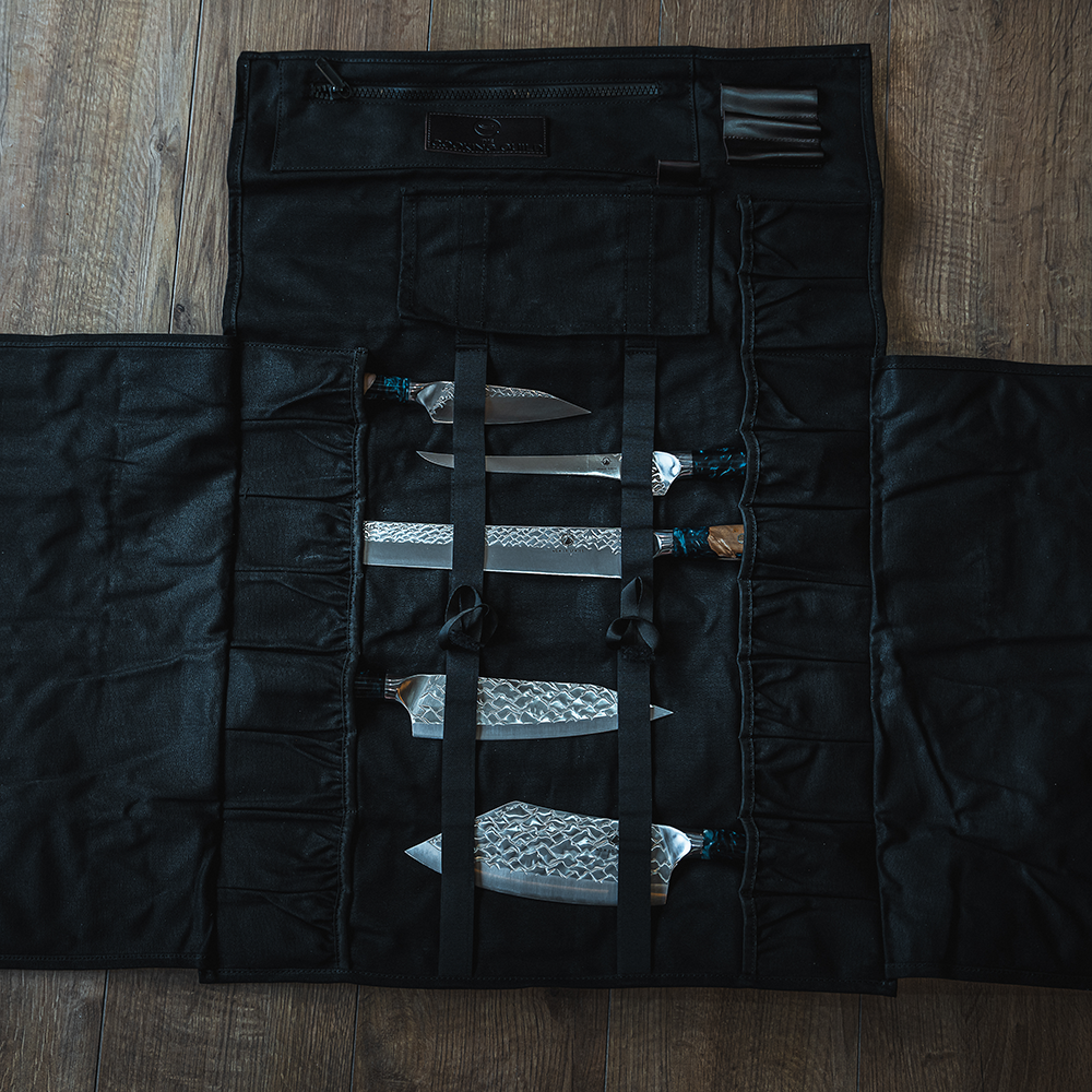 Heavy Duty Waxed Canvas Leather Knife Roll