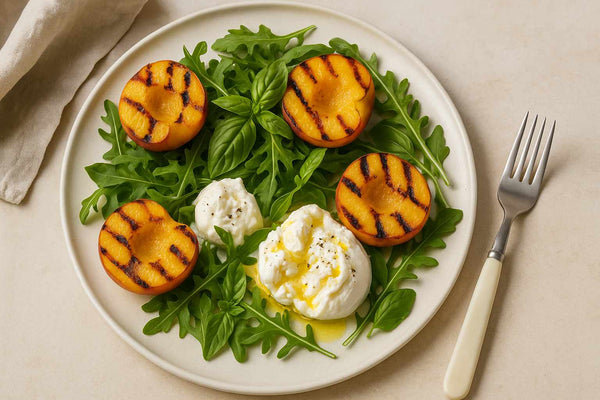 Summer on a Plate with Grilled Peach and Burrata Salad