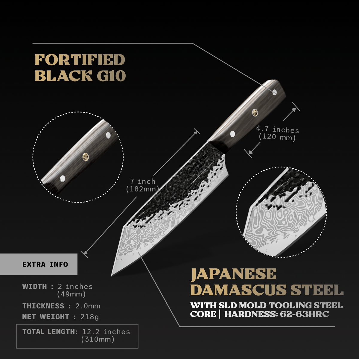 Onyx II Damascus Steel Bunka - TheCookingGuild