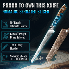 Nomad Damascus 10" Serrated Slicer
