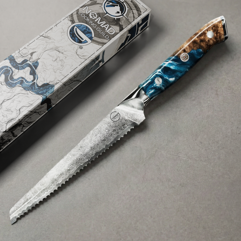 Nomad Damascus 10" Serrated Slicer