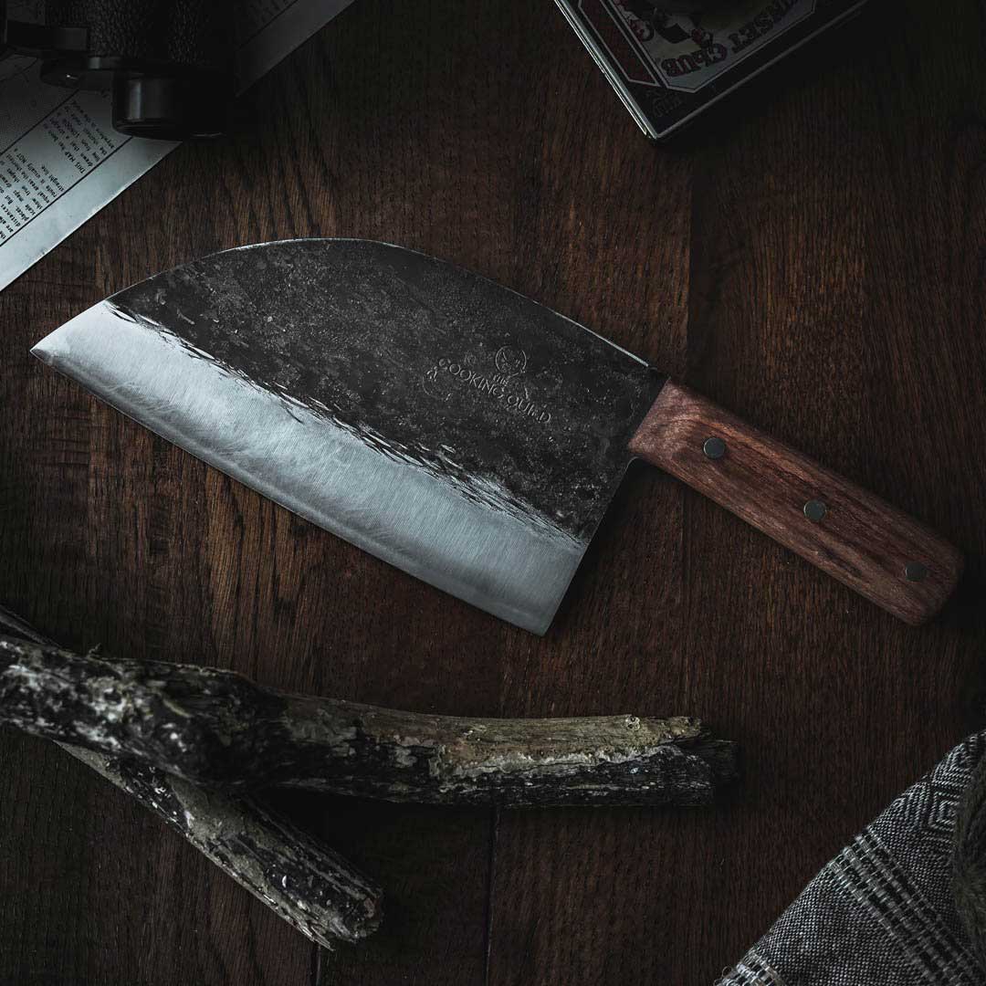 Rustic Kitchen Knife Wood Handle, Large Butchers Knife, Chef